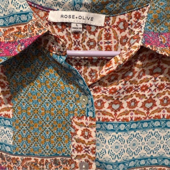 Patchwork Design Collared Button-Up Blouse - Picture 3 of 5